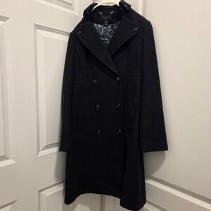 H&M Women's Dark Blue Double-Breasted Wool Coat